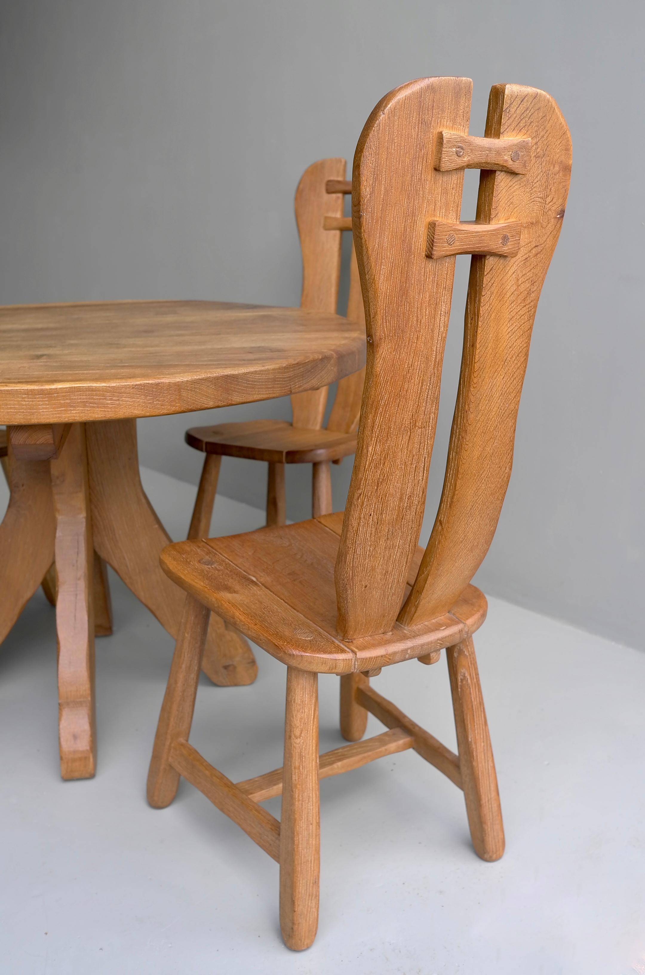 Organic Oak Dining Set by Architectural Firm De Puydt, Belgium, 1970s In Good Condition In Den Haag, NL