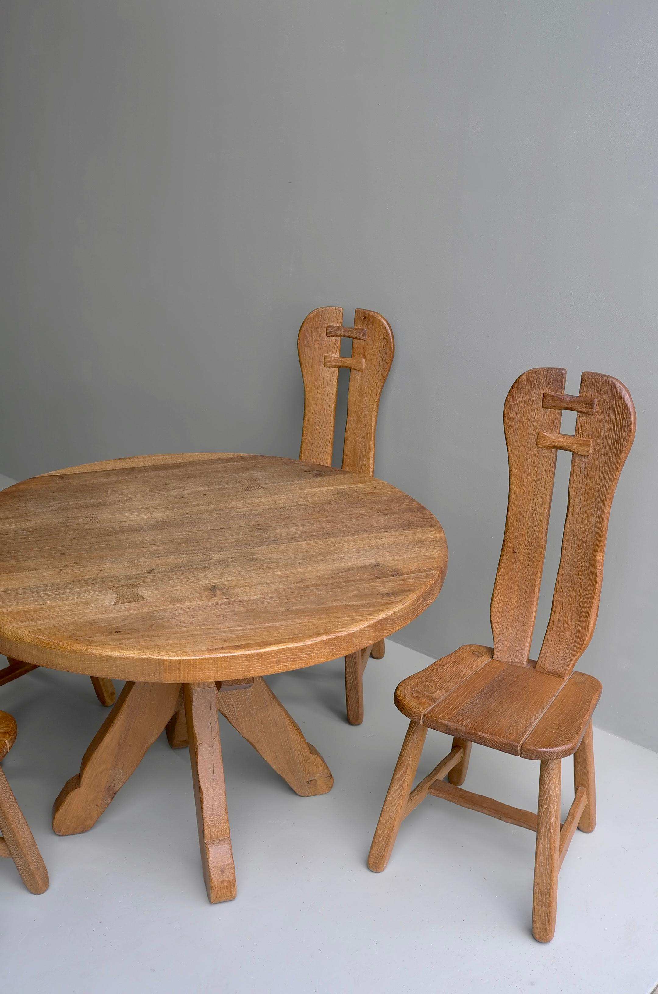 Late 20th Century Organic Oak Dining Set by Architectural Firm De Puydt, Belgium, 1970s