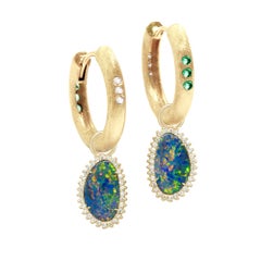 Organic Opal Charms and The Zen Gold 18 Karat Reversible Huggies Earrings