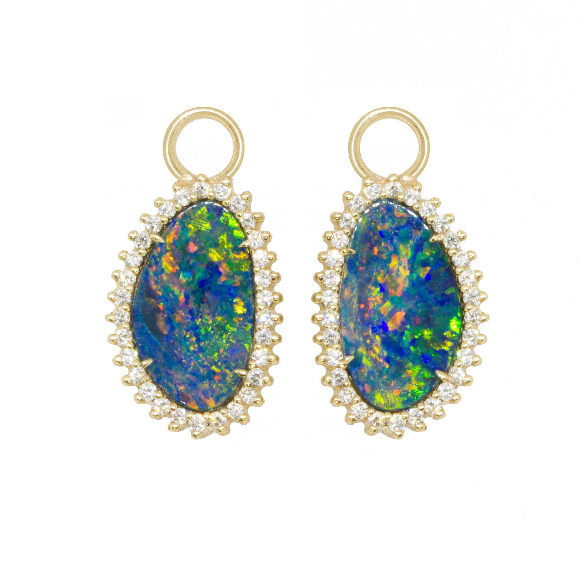 Brilliant Cut Organic Opal Charms and The Zen Gold 18 Karat Reversible Huggies Earrings For Sale