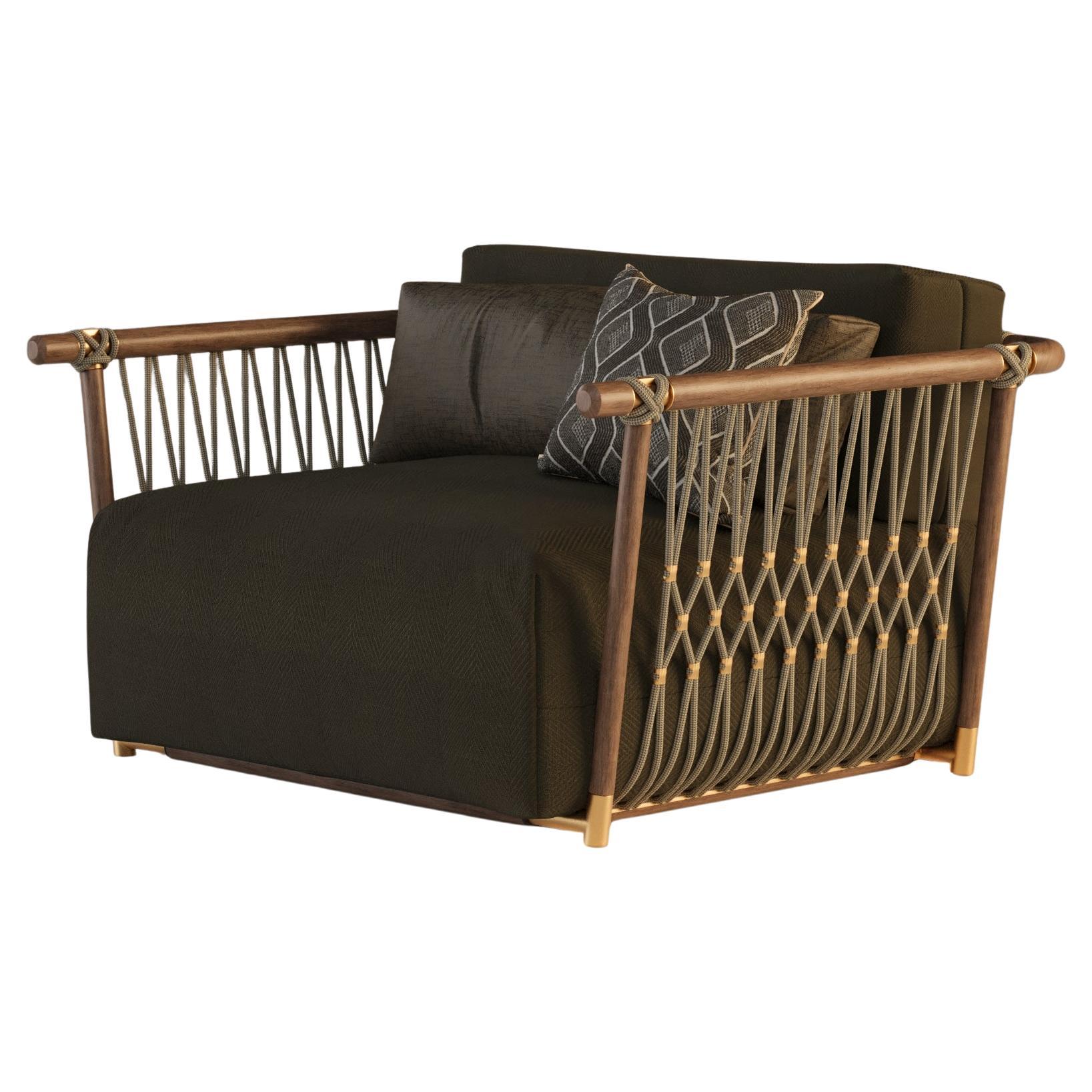 Organic Outdoor Lounge Chair in Wood and Rope
