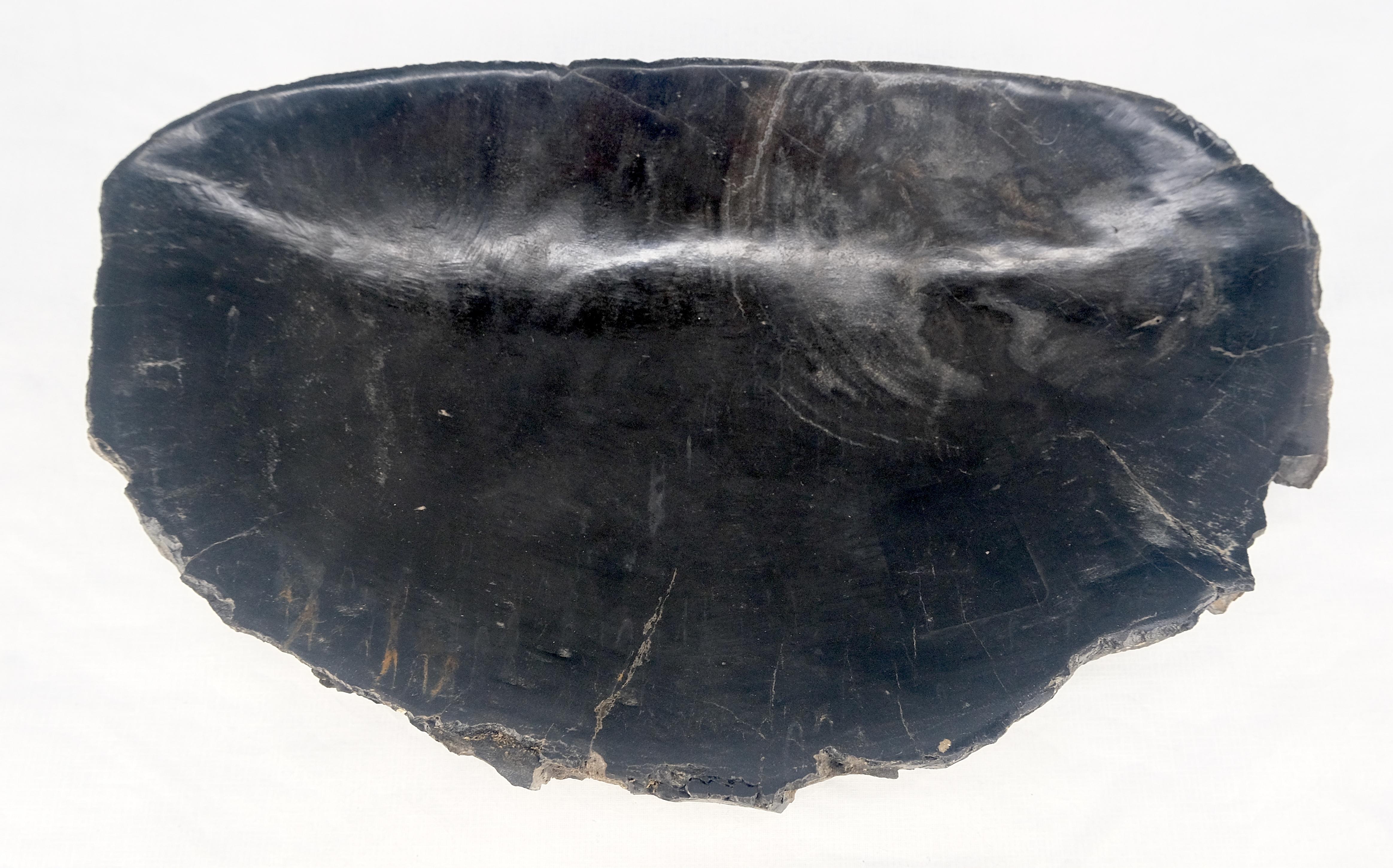 Mid-Century moderno Vassoio organico di forma ovale in legno pietrificato nero e marrone, ciotola, piatto e posacenere in vendita