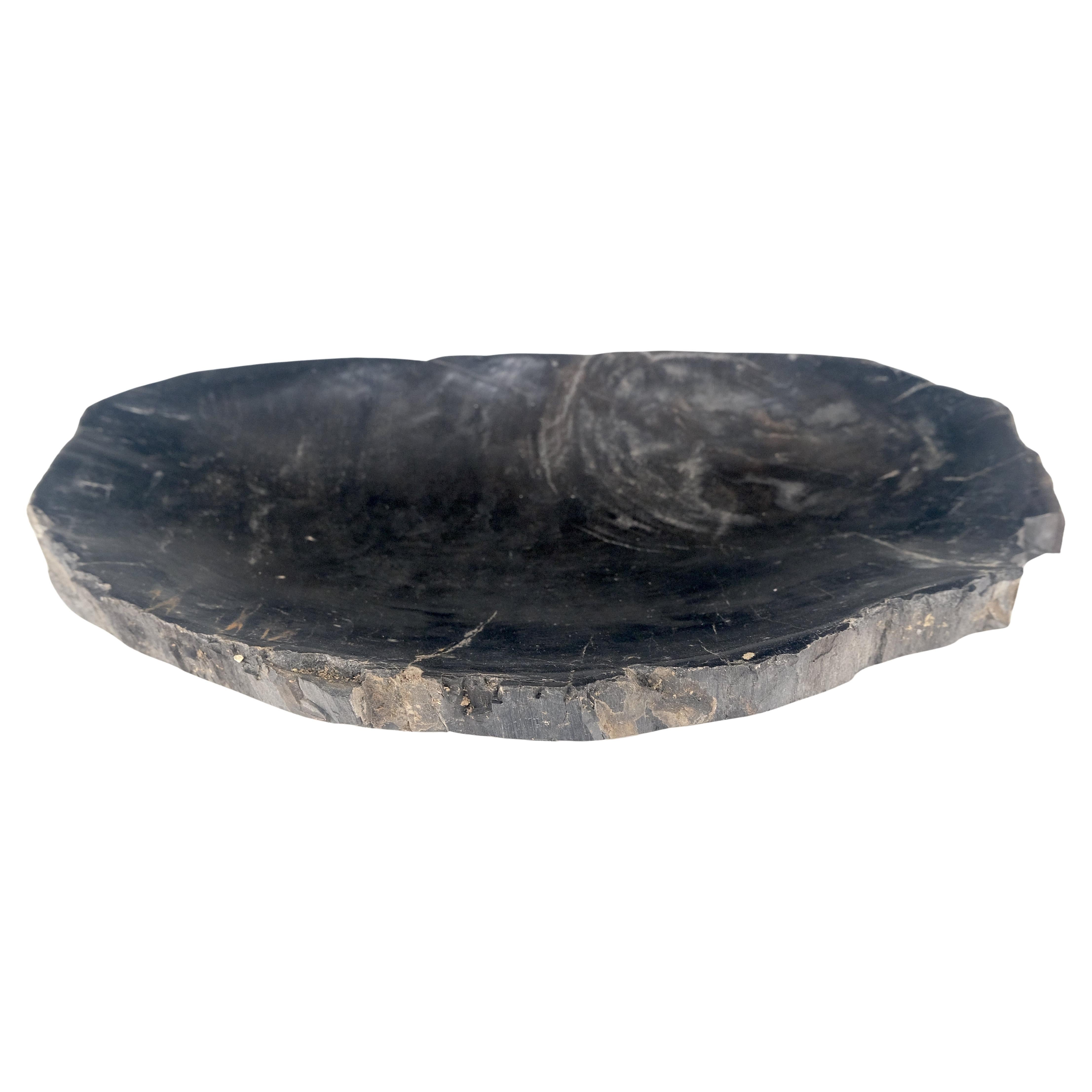 Organic Oval Shape Black & Tan Petrified Wood Tray Bowl Dish Plate Ashtray