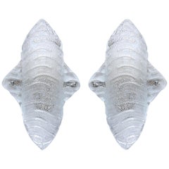 Pair of Austrian Vintage Textured Organic Ice Glass Wall Lights Sconces, 1960s