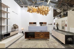 Abstract Organic Hand Knotted Wool and Silk Custom Grey Silver and Beige Rug