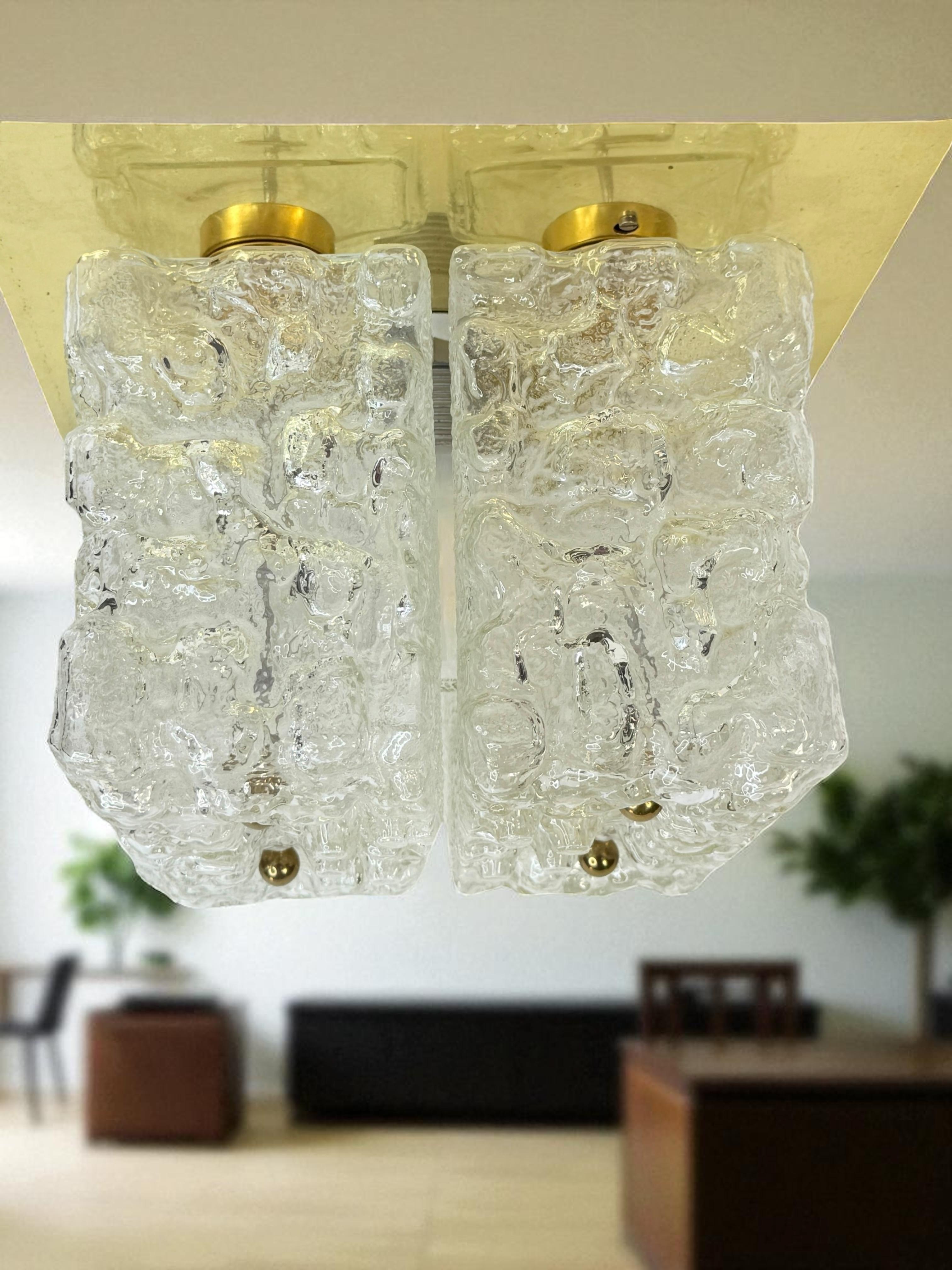 Plafón empotrable Limburg de latón y cubo de cristal con motivos orgánicos, años 70 en venta 7
