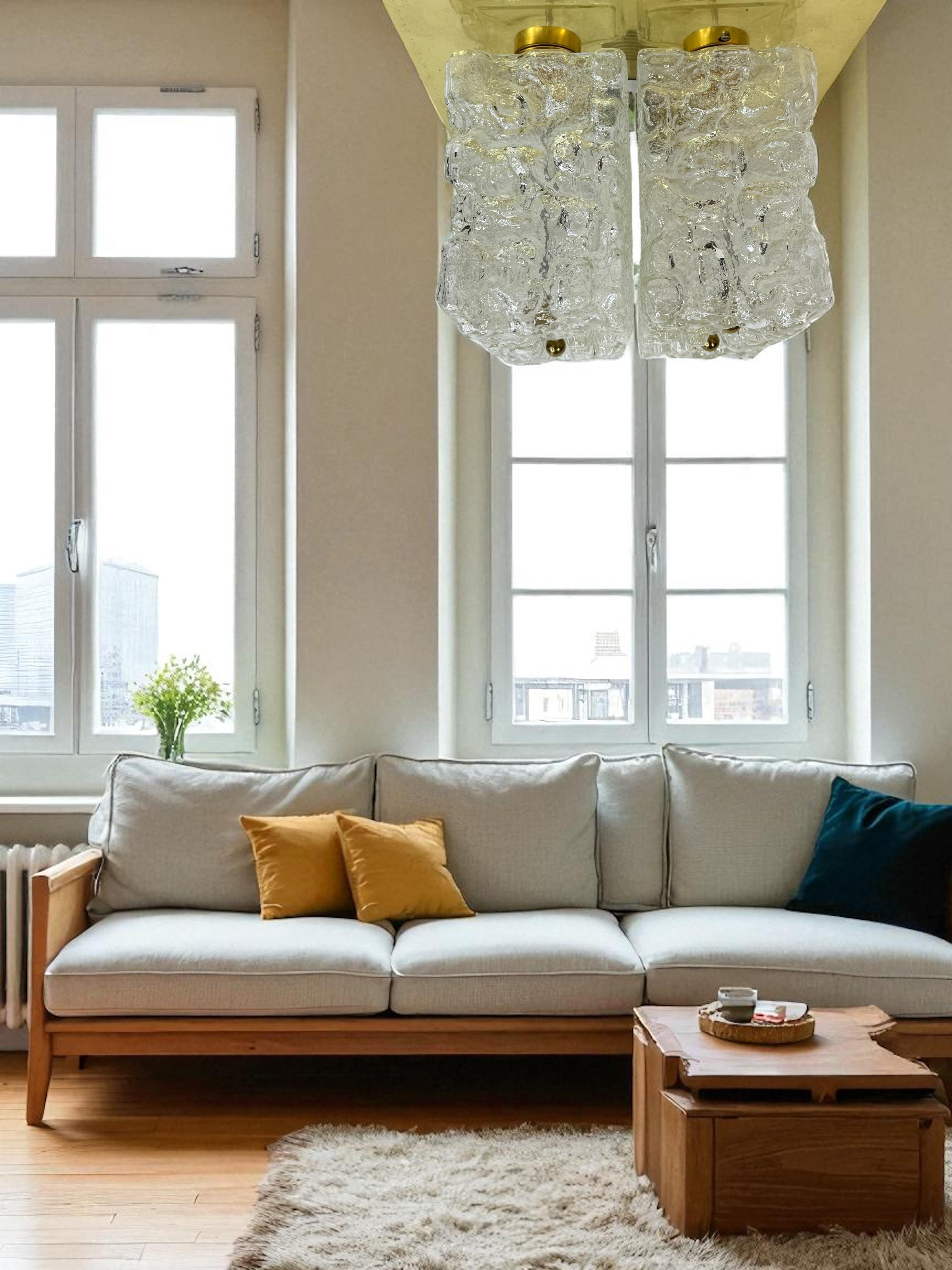 Plafón empotrable Limburg de latón y cubo de cristal con motivos orgánicos, años 70 en venta 9