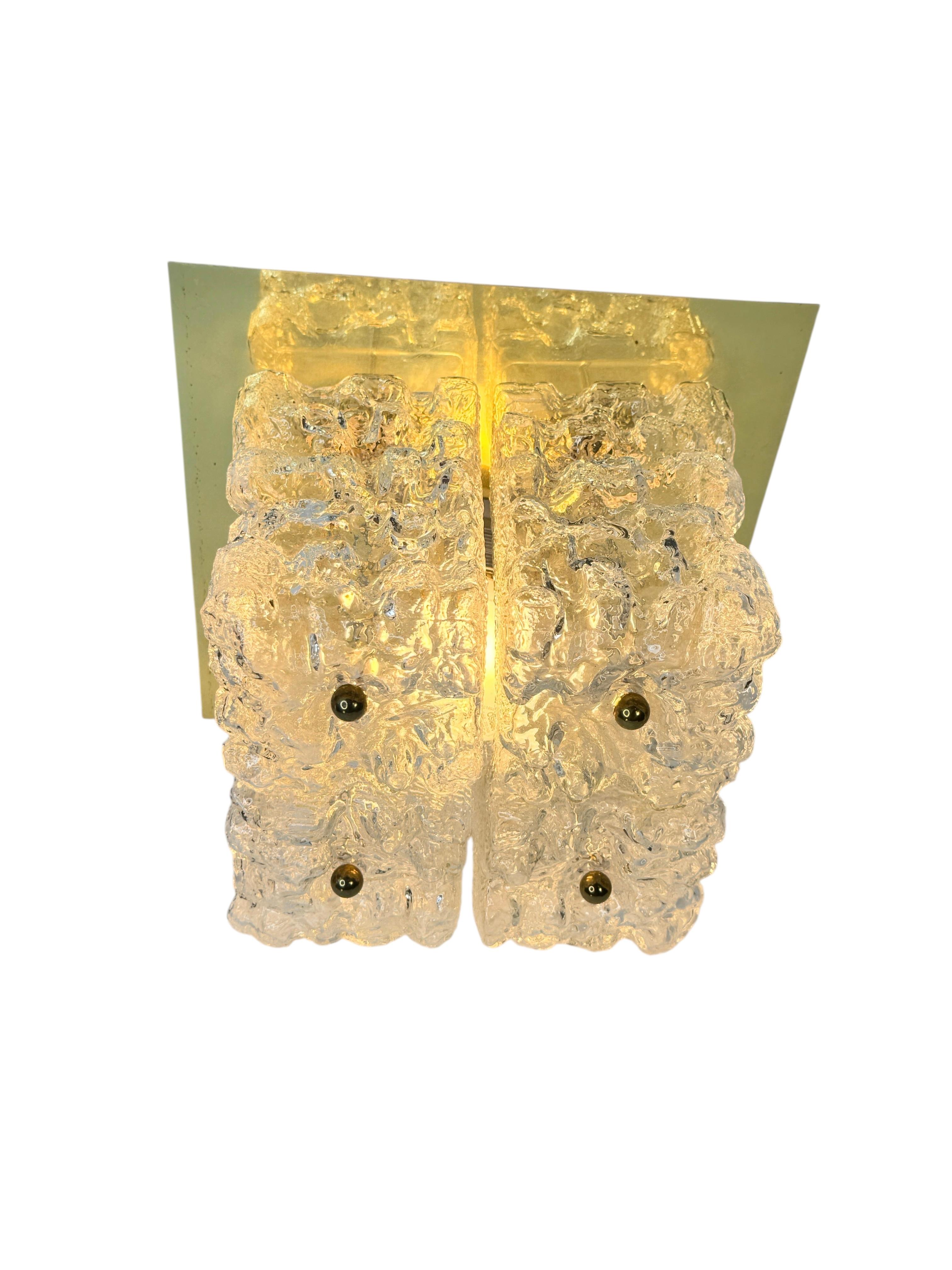 Plafón empotrable Limburg de latón y cubo de cristal con motivos orgánicos, años 70 en venta 12