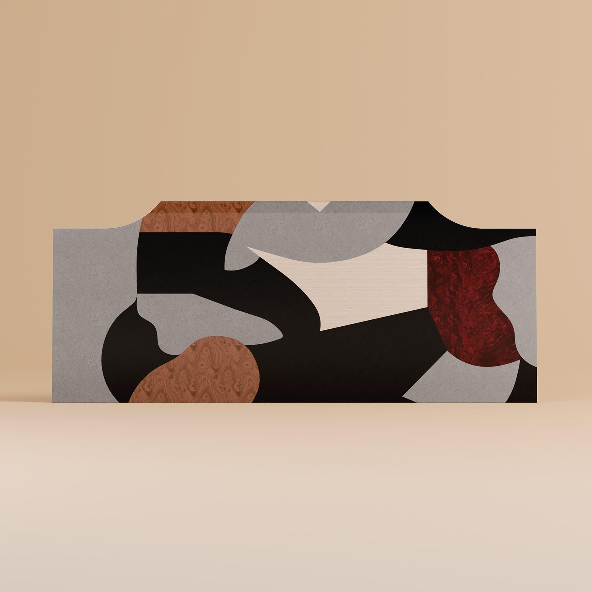 Organisches Muster Kopfteil Mid-Century Modern Grau & Brown Holz für King Bett (Portugiesisch) im Angebot