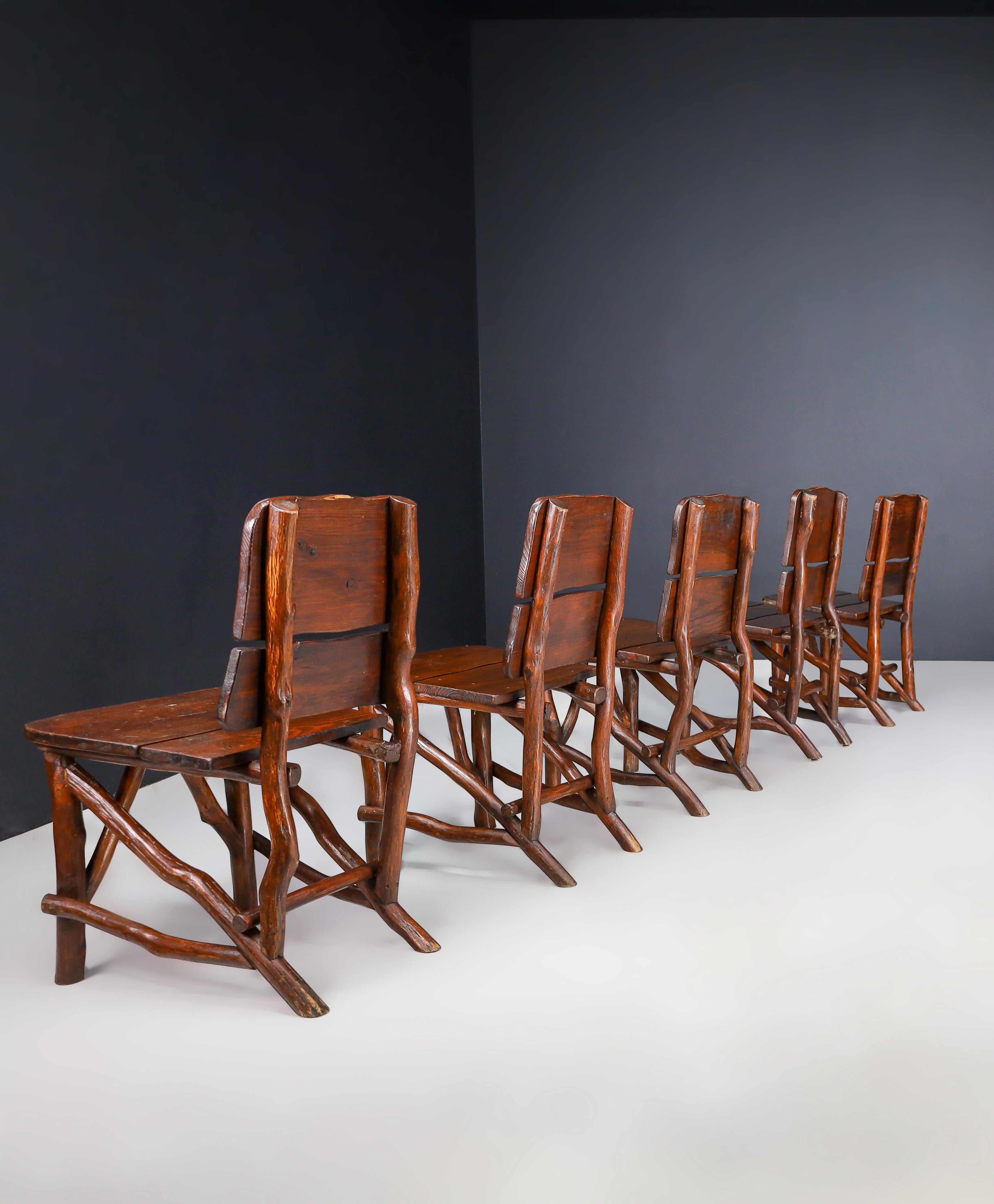 Organic Pine Wood Dining room Chairs set of ten, France 1960s  For Sale 6