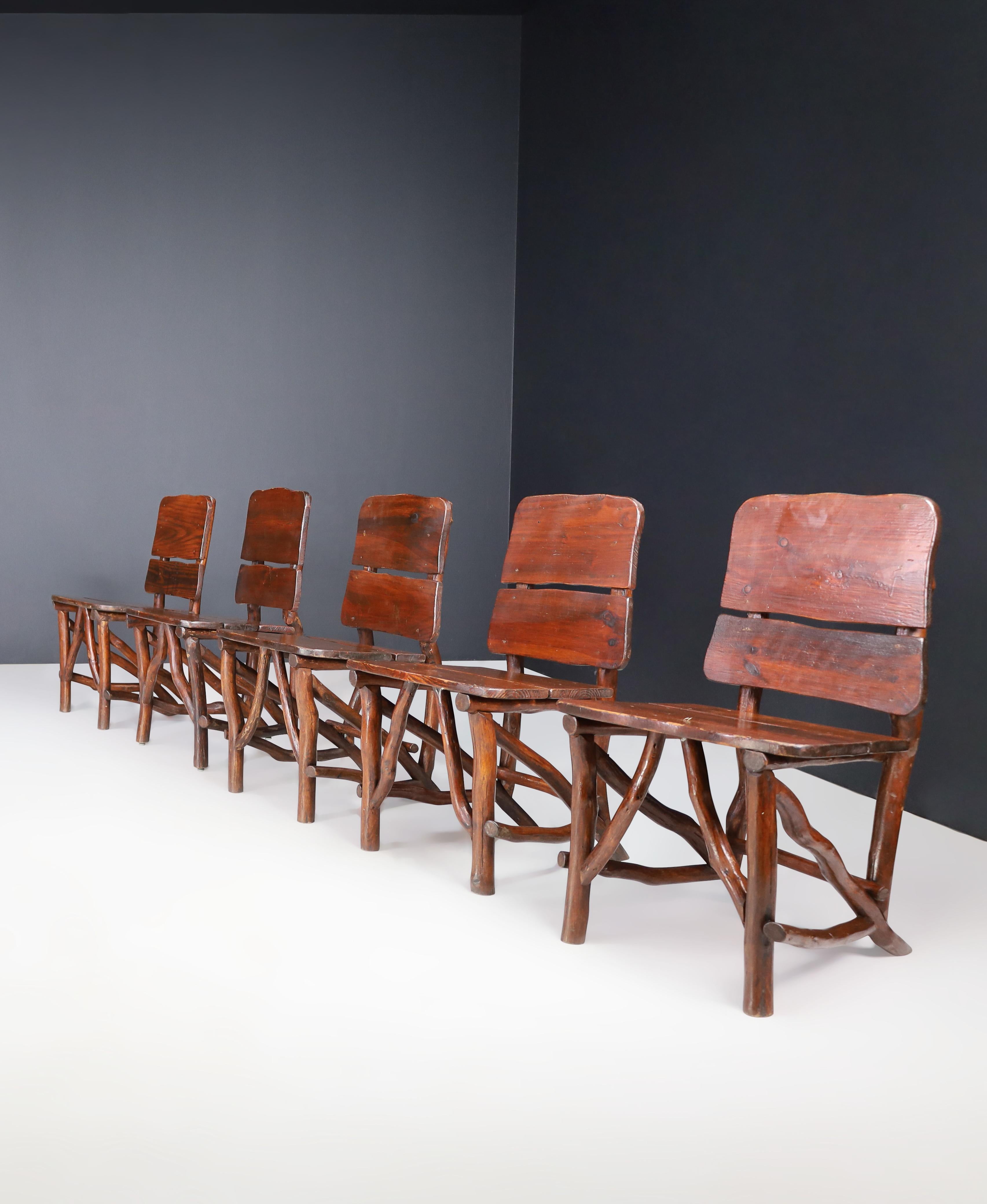 Organic Pine Wood Dining room Chairs set of ten, France 1960s  For Sale 7