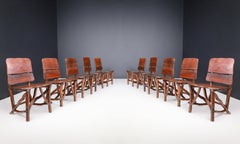 Organic Pine Wood Dining room Chairs set of ten, France 1960s