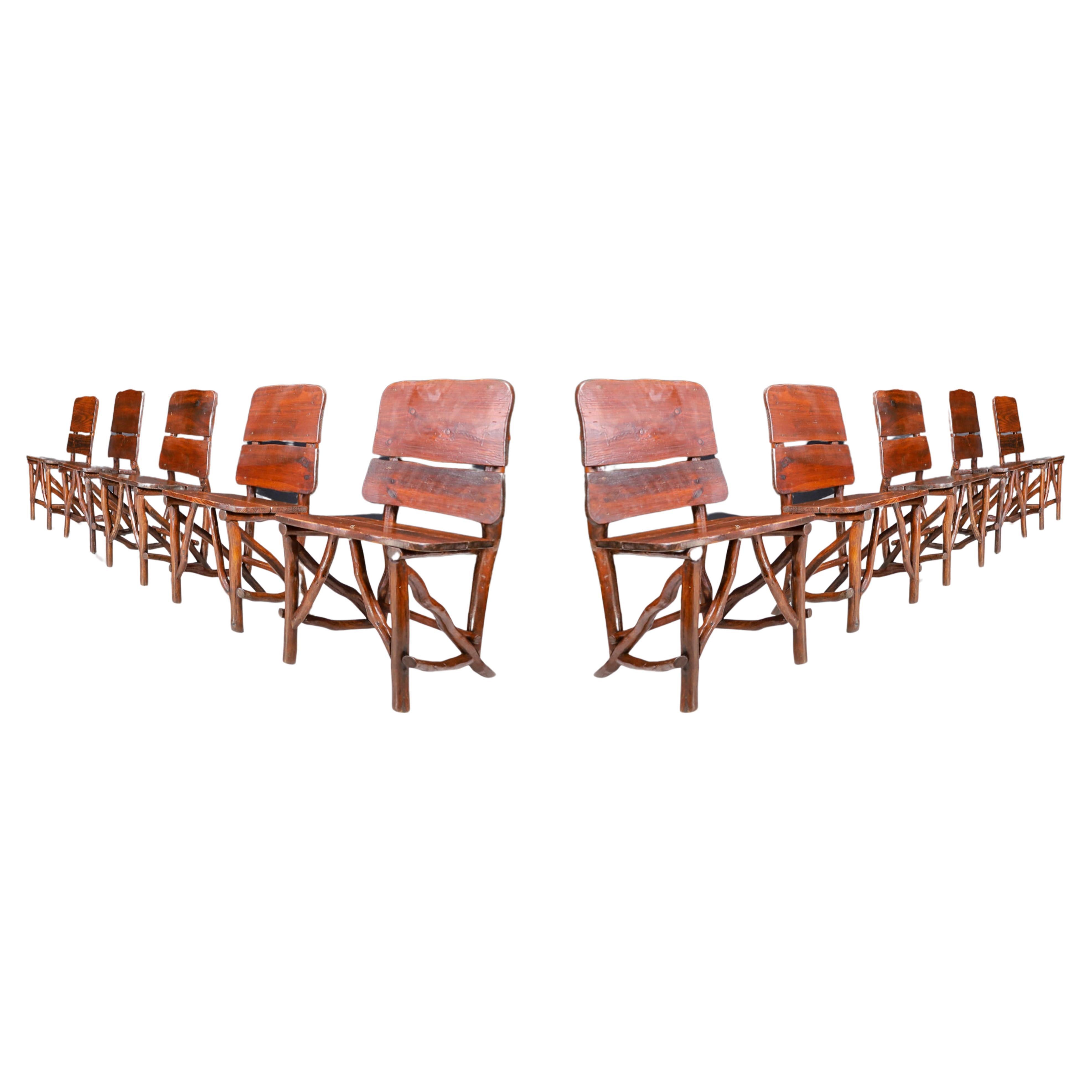 Organic Pine Wood Dining room Chairs set of ten, France 1960s  For Sale