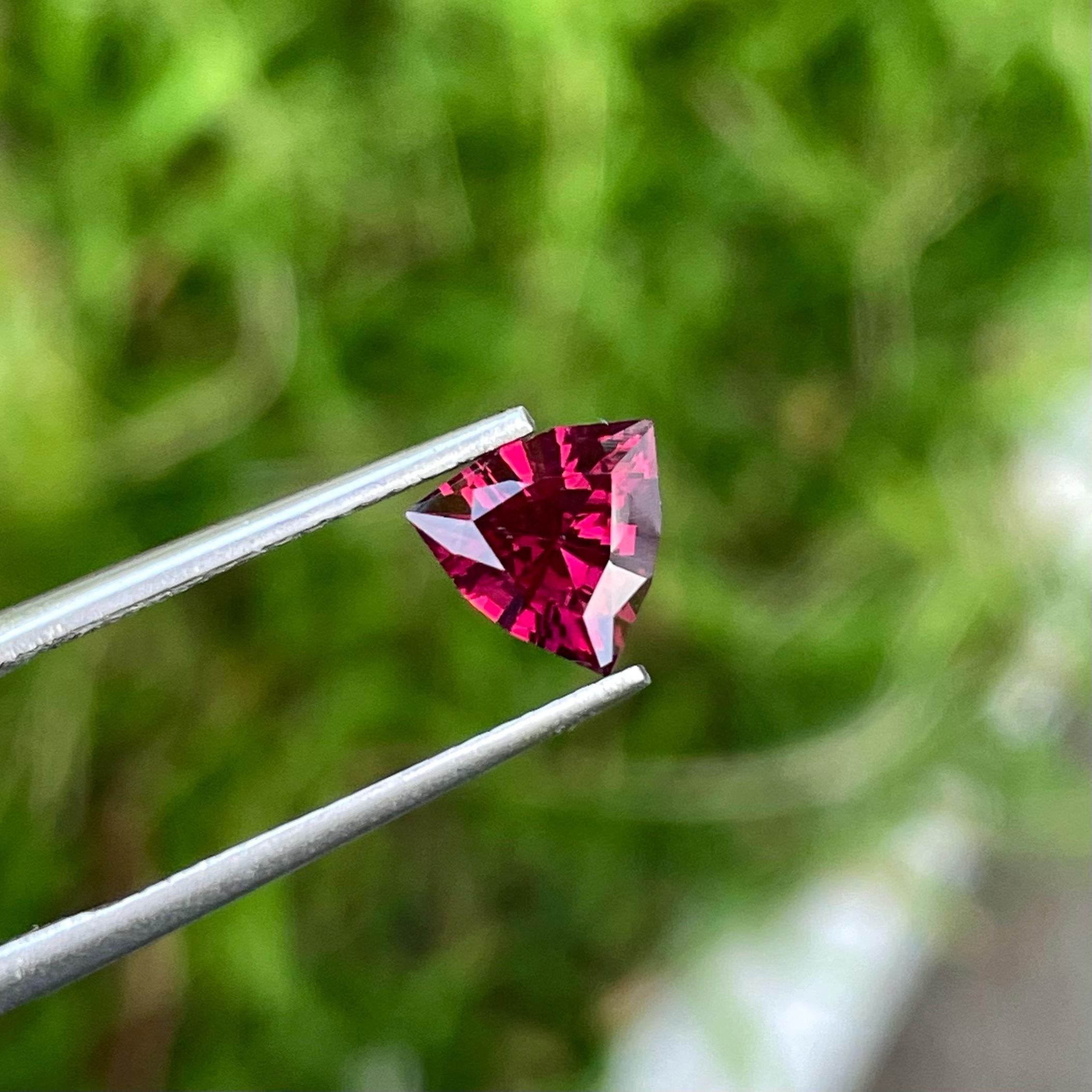 Trillion Cut Organic Pinkish Red Rhodolite Garnet 1.40 carats Trilliant Cut Madagascar's Gem For Sale