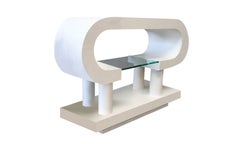 Organic Post-Modern Console Lacquered Wood and Glass Santorini