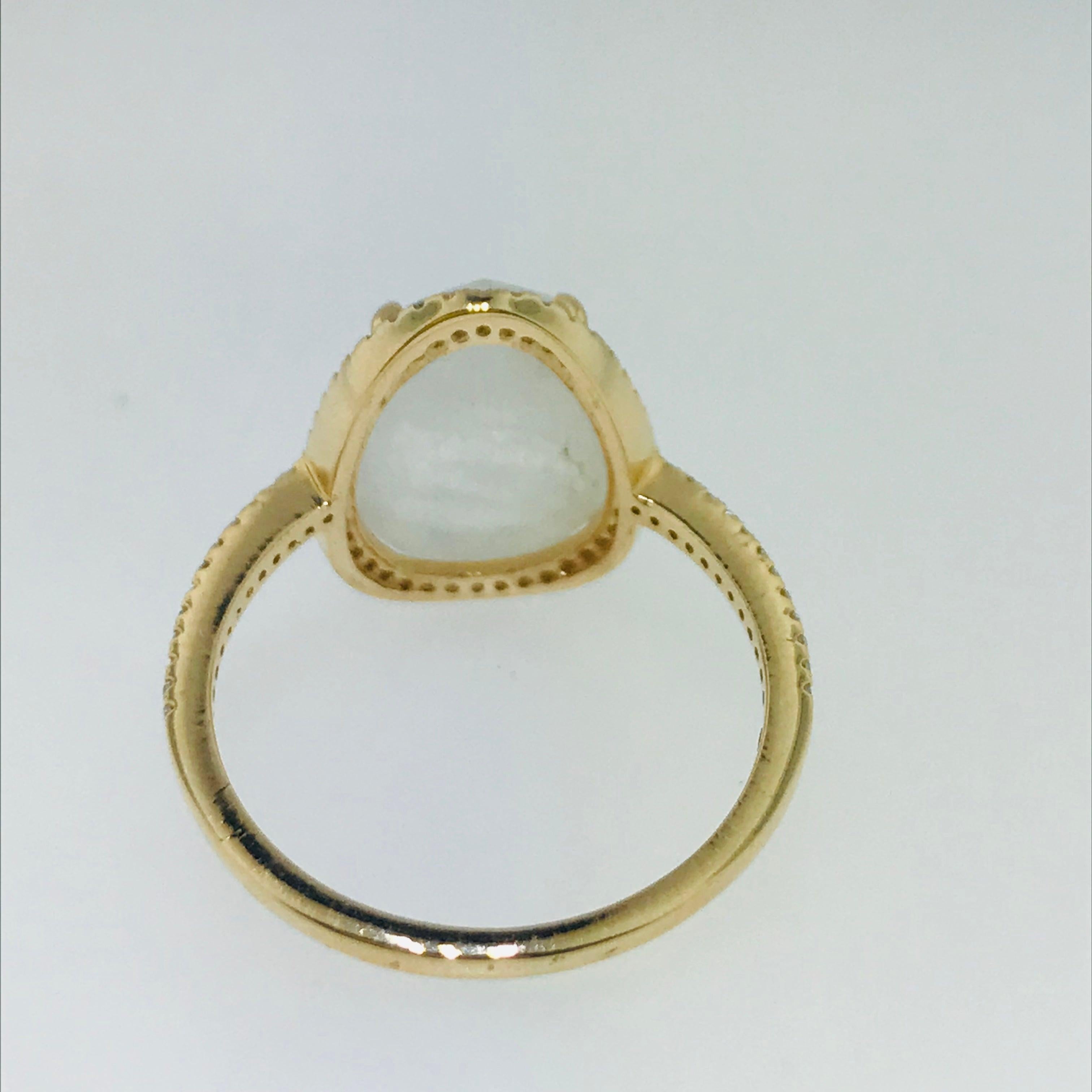 For Sale:  Organic Rainbow Moonstone Ring and .25 Carat Diamond Halo Ring 4