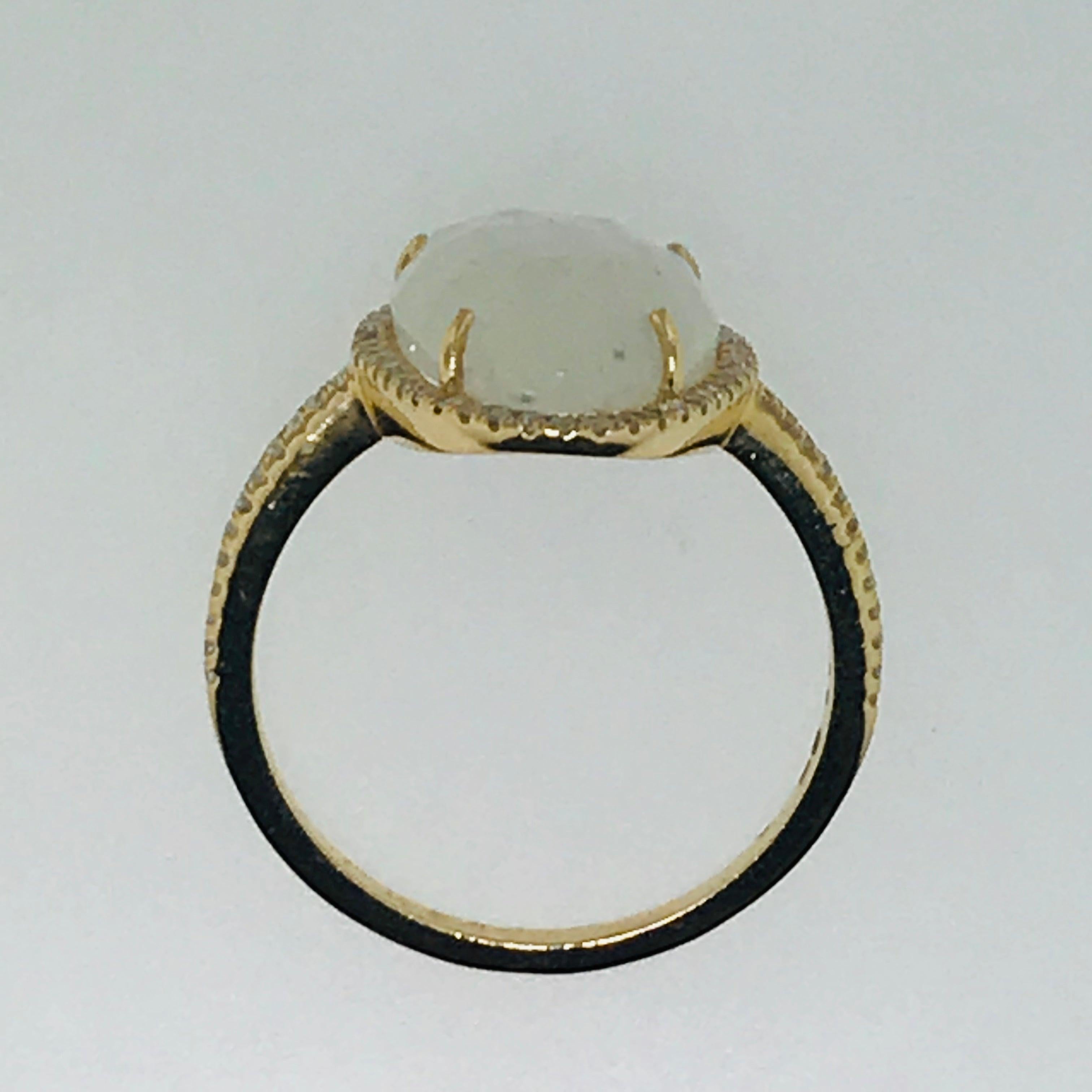 For Sale:  Organic Rainbow Moonstone Ring and .25 Carat Diamond Halo Ring 5