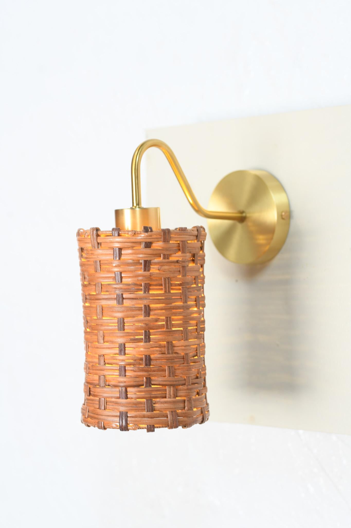 Philippine Organic Rattan & Brass Sconce For Sale