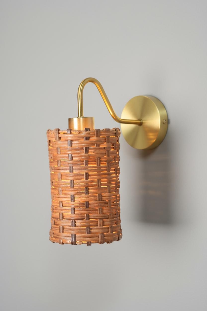 Organic Rattan & Brass Sconce For Sale 1