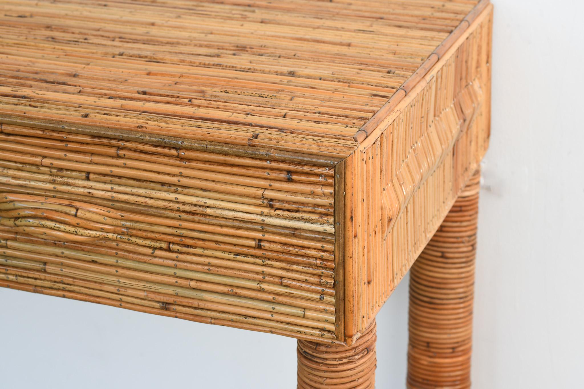 Philippine Organic Rattan Console Table with Integrated Drawers For Sale