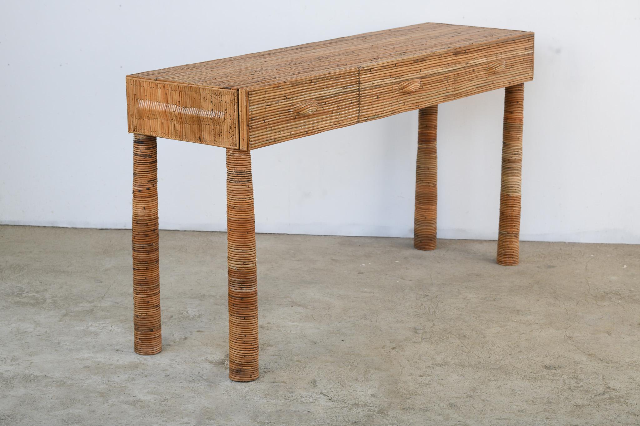 Organic Rattan Console Table with Integrated Drawers For Sale 1