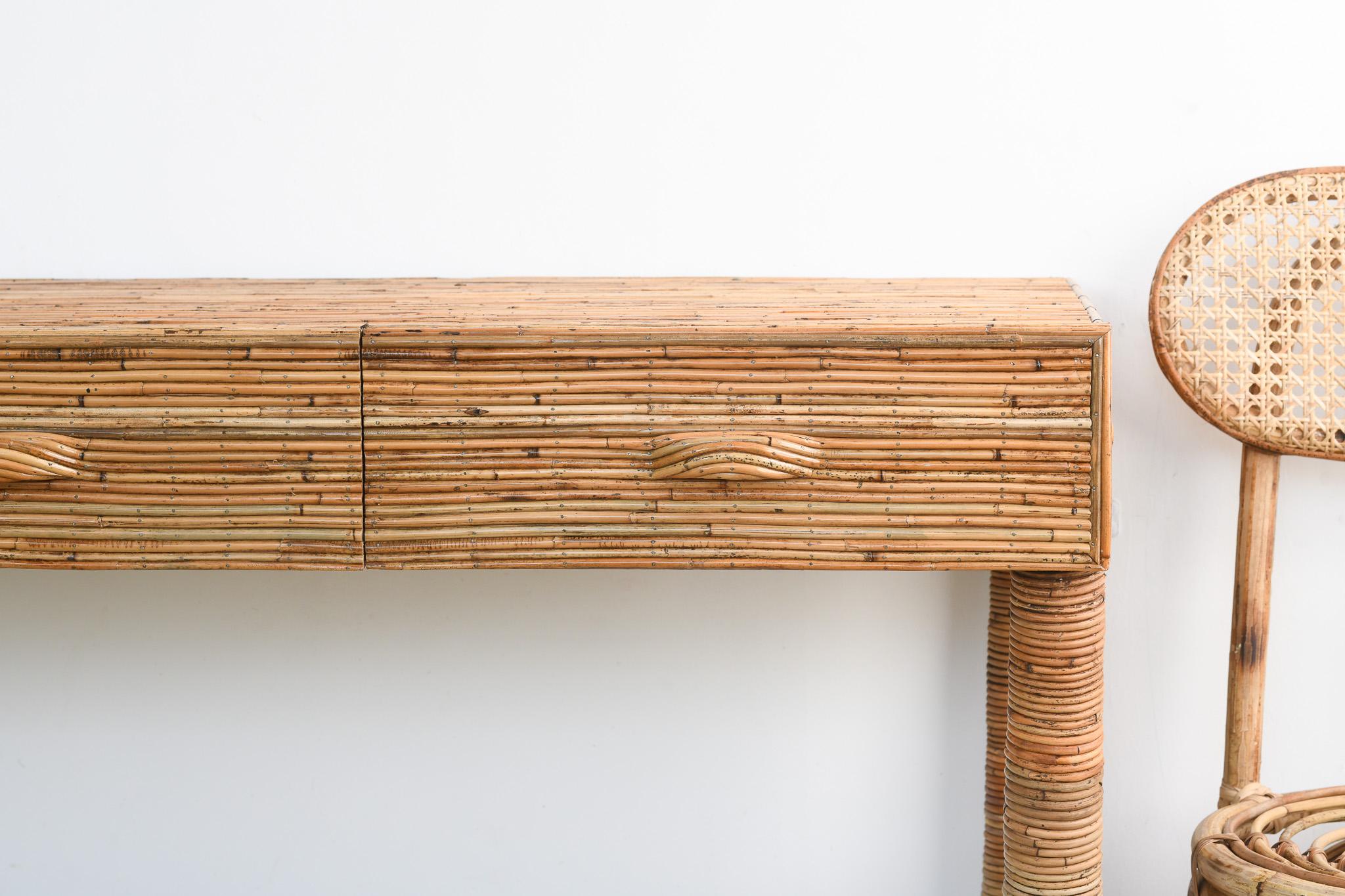 Organic Rattan Console Table with Integrated Drawers For Sale 2