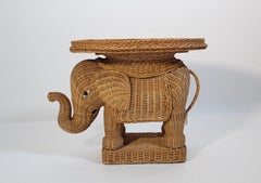Organic Rattan Vintage Side Table Tray Table Elephant 1970s