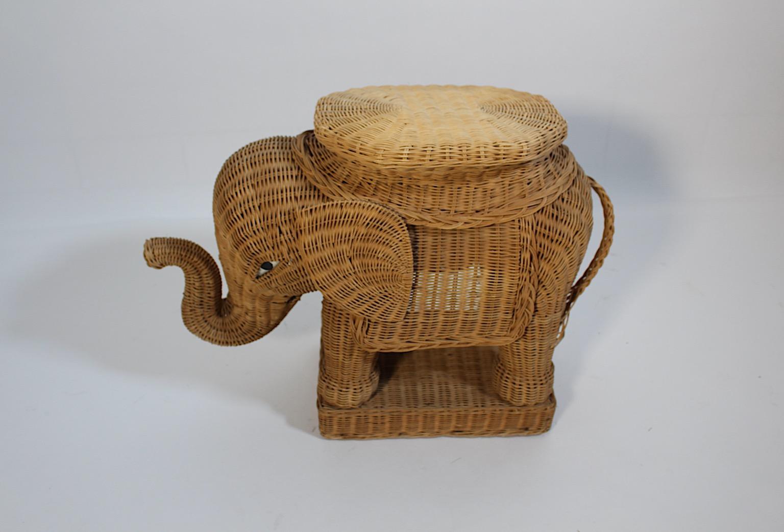 Organic Modern Organic Rattan Vintage Side Table Tray Table Elephant 1970s  For Sale