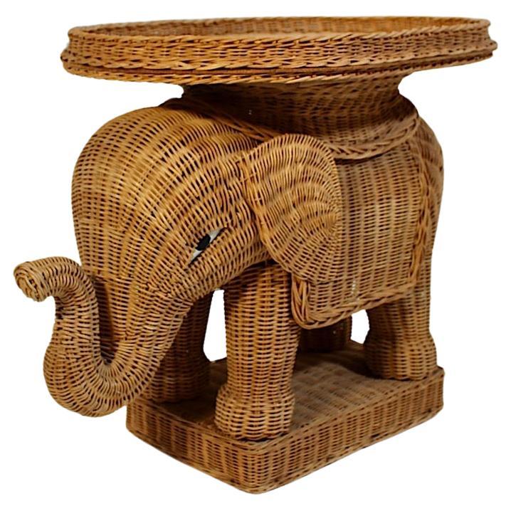 Organic Rattan Vintage Side Table Tray Table Elephant 1970s  For Sale