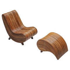 Organic Rattan Vivai Del Sud Lounge Chair with Ottoman, Post-Modern 1960's