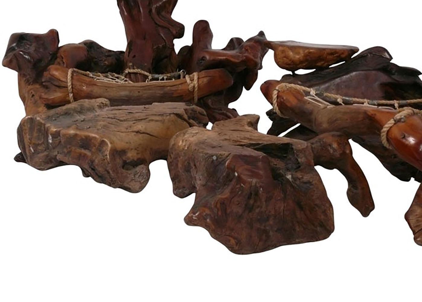 Mid-Century moderno Sedie e pouf organici in legno rosso di Ken Greene & Greene Sculptural Design in vendita