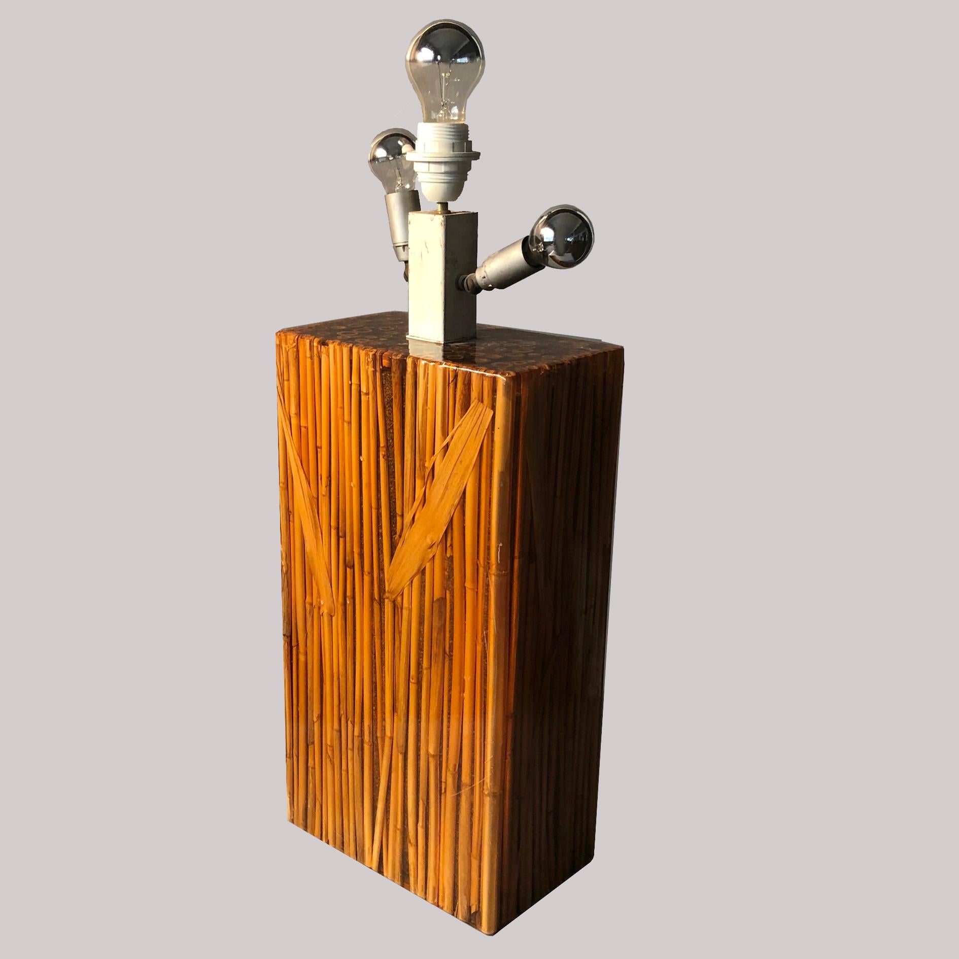 Mid-Century Modern Gabriella Crespi Style Reed in Rasin Table Lamp Signed R.Marzi, Italy, 1970s For Sale