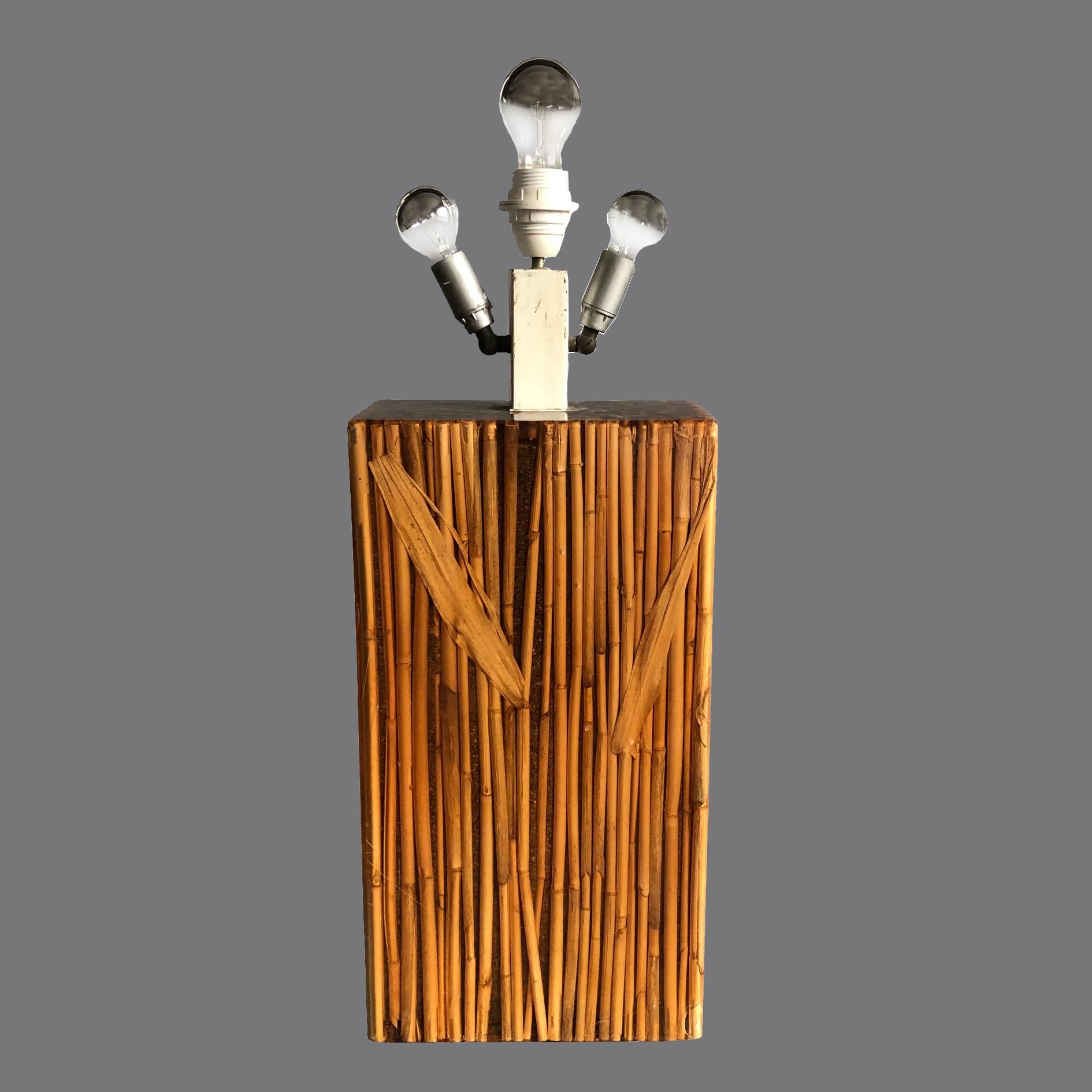Italian Gabriella Crespi Style Reed in Rasin Table Lamp Signed R.Marzi, Italy, 1970s For Sale