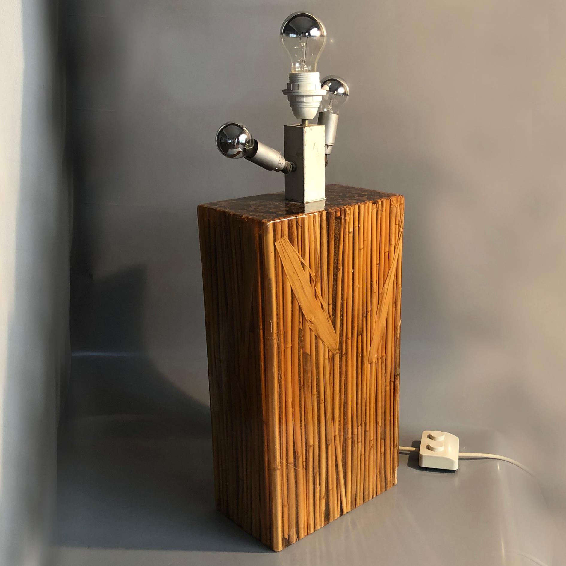 Late 20th Century Gabriella Crespi Style Reed in Rasin Table Lamp Signed R.Marzi, Italy, 1970s For Sale