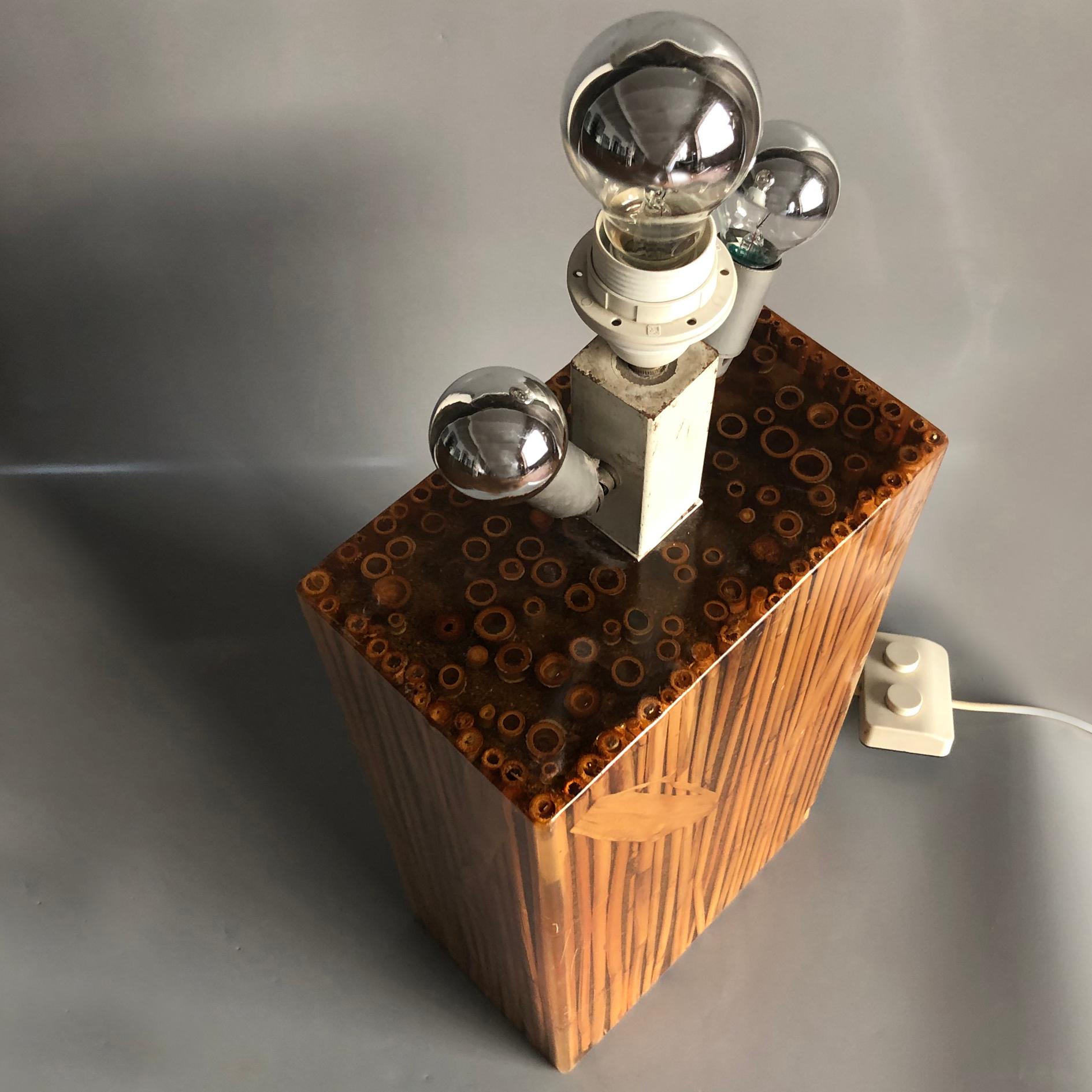 Gabriella Crespi Style Reed in Rasin Table Lamp Signed R.Marzi, Italy, 1970s For Sale 1