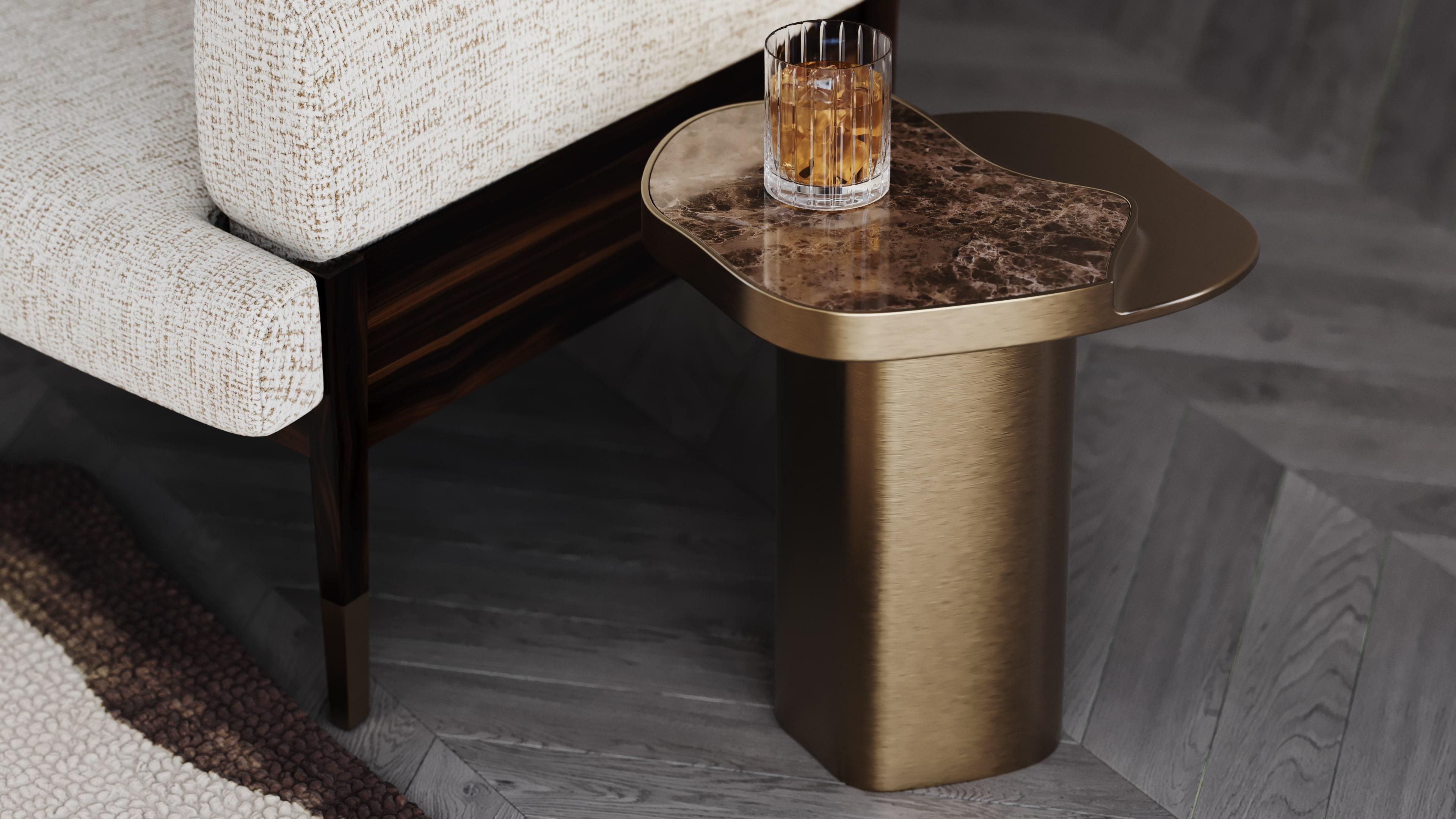 Retiva Side Table is a masterpiece of contemporary luxury, crafted to bring elegance and sophistication to your living space. Its unique, sculptural design combines flowing curves with impeccable craftsmanship, creating a centerpiece that draws