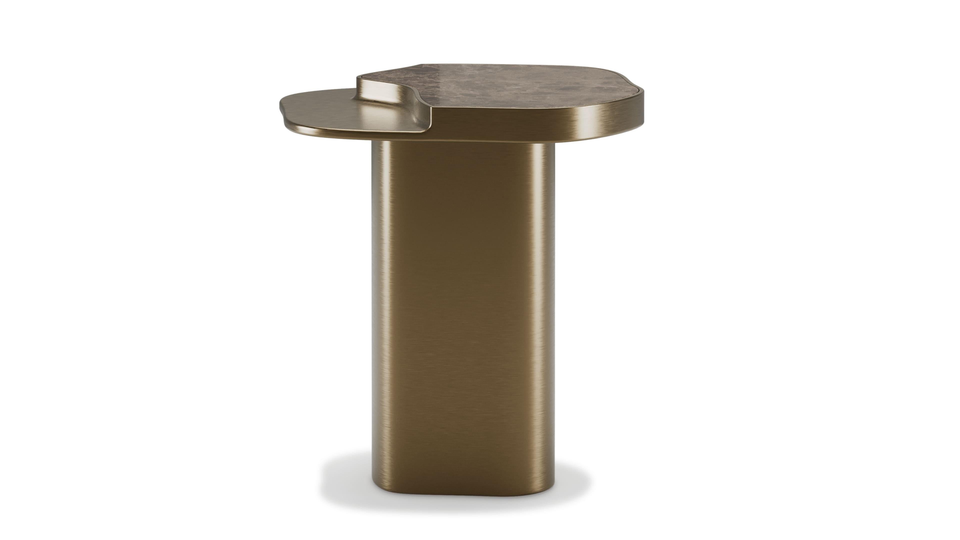 Portuguese Organic Retiva Side Table With Emperador Marble Top For Sale