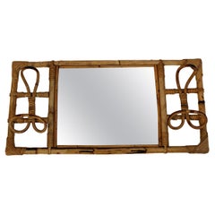 Espejo de pared rectangular de ratán de bambú estilo Riviera orgánico Percheros, años 50
