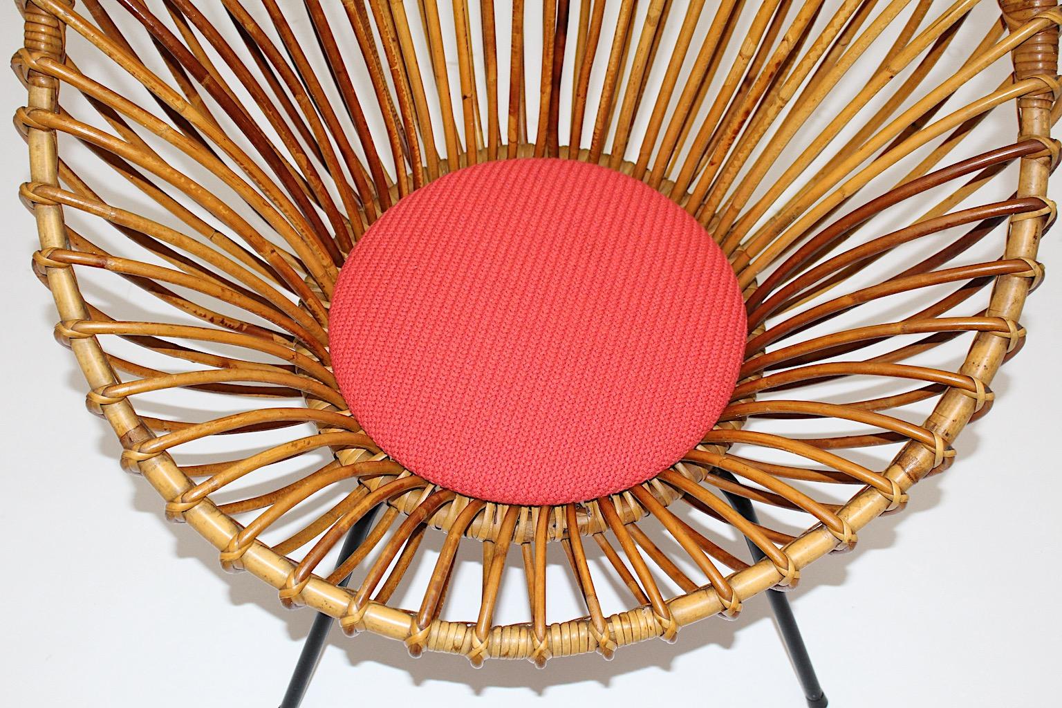 Organic Riviera Style Vintage Rattan Lounge Chair Franco Albini 1950s Italy For Sale 10