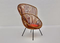 Organic Riviera Style Vintage Rattan Lounge Chair Franco Albini 1950s Italy