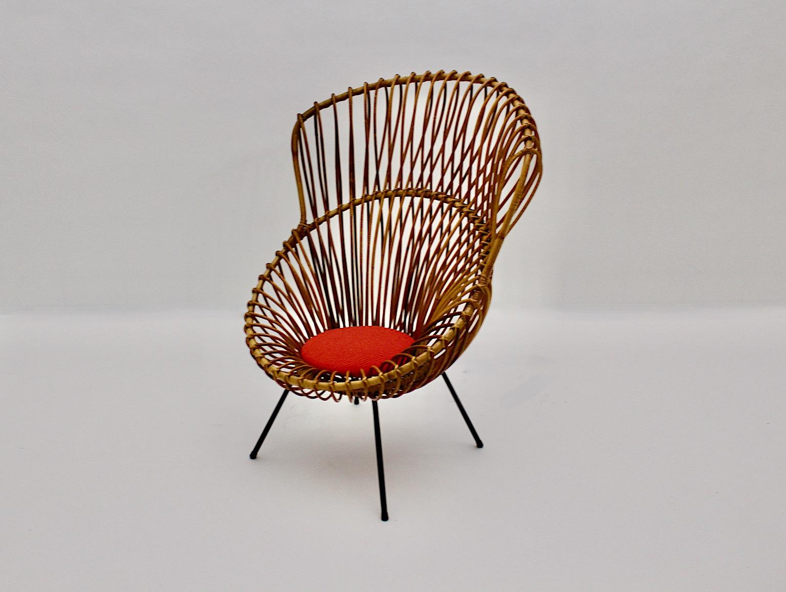 Vintage-Rattan-Loungesessel im Riviera-Stil, Franco Albini, 1950er Jahre, Italien (Moderne der Mitte des Jahrhunderts) im Angebot