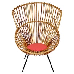 Organic Riviera Style Vintage Rattan Lounge Chair Franco Albini 1950s Italy