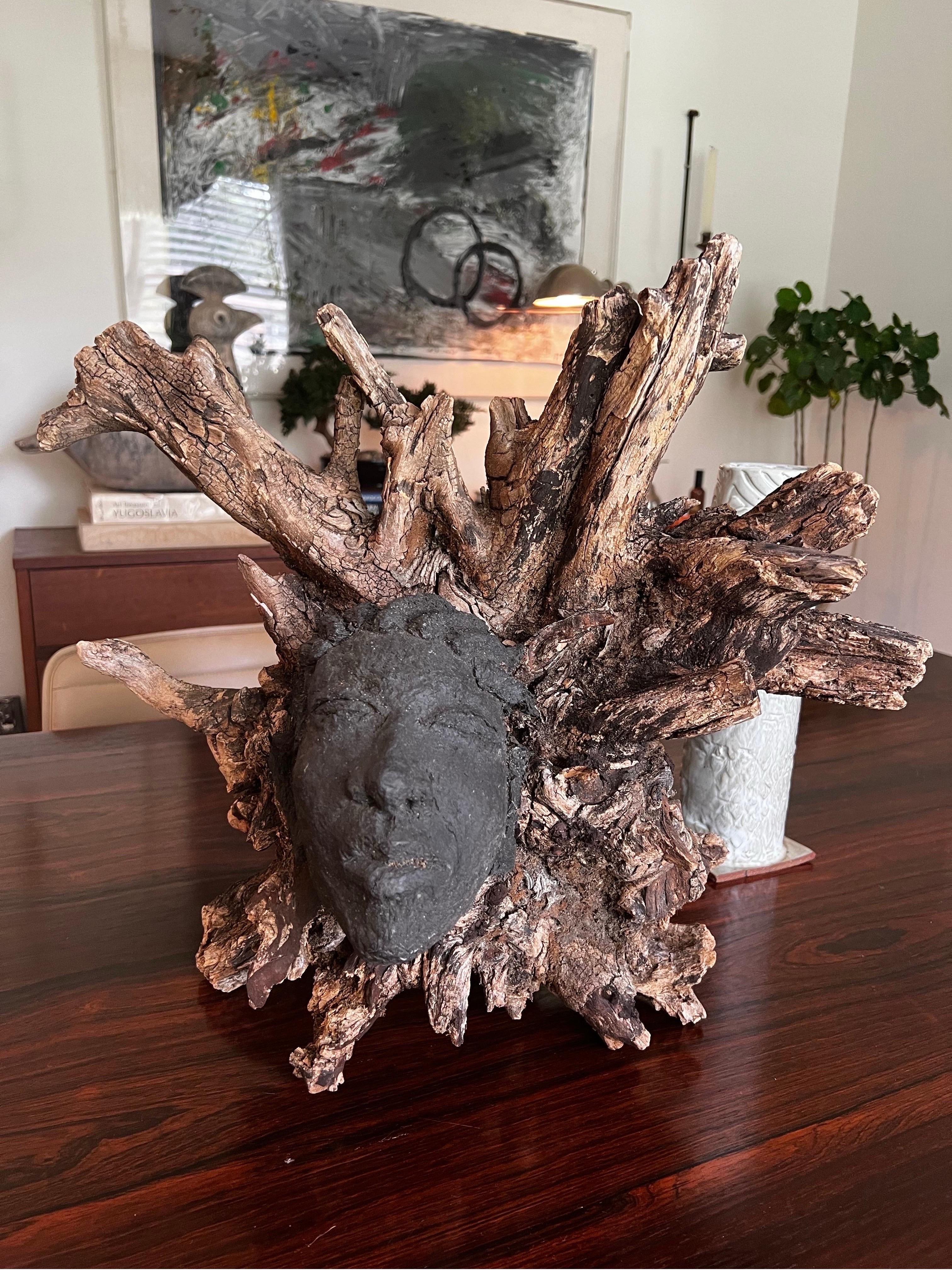 Escultura de Raíz Orgánica con Cara de Roca de Lava Fundida Arte popular en venta