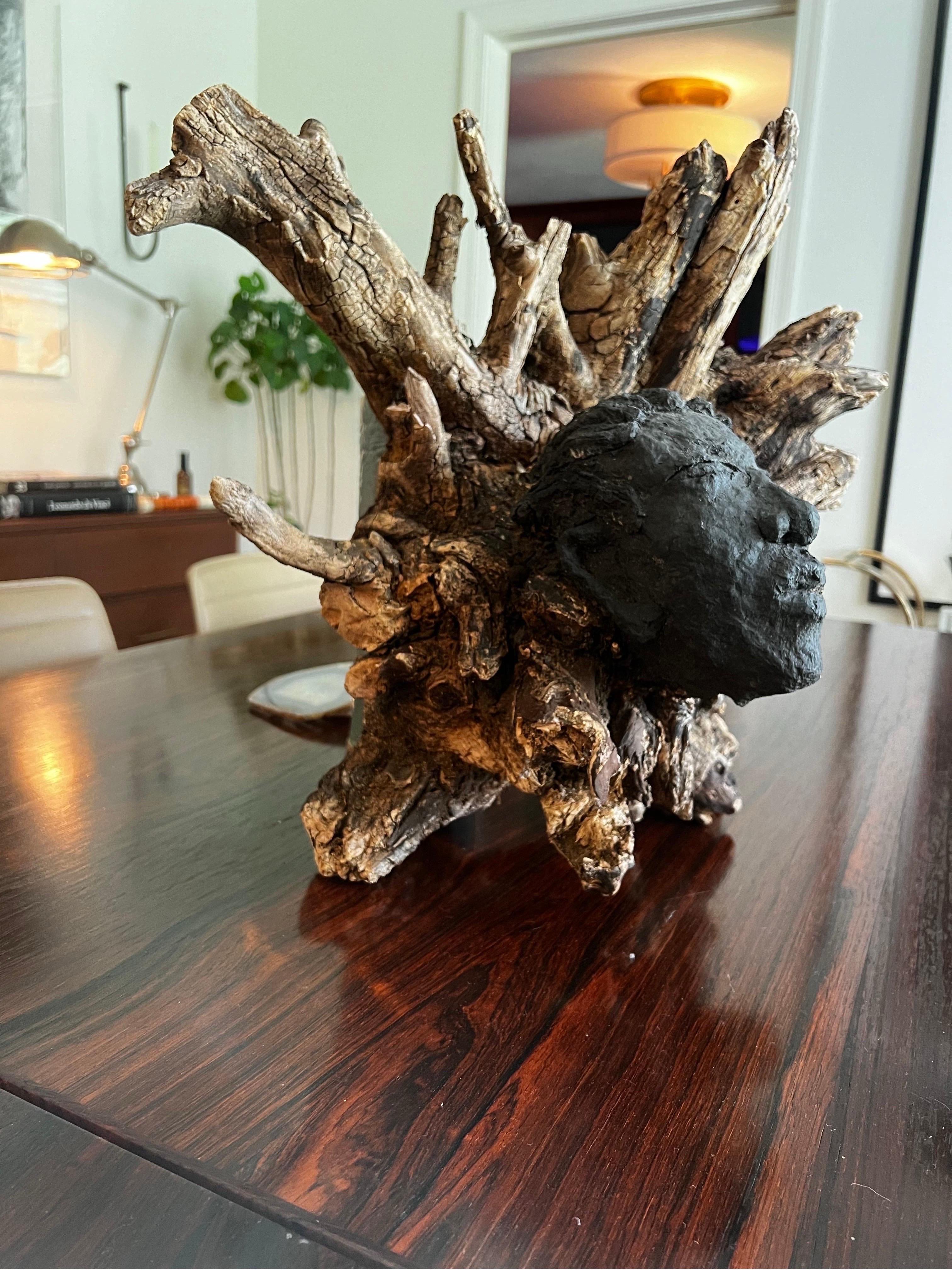 Escultura de Raíz Orgánica con Cara de Roca de Lava Fundida en venta 1