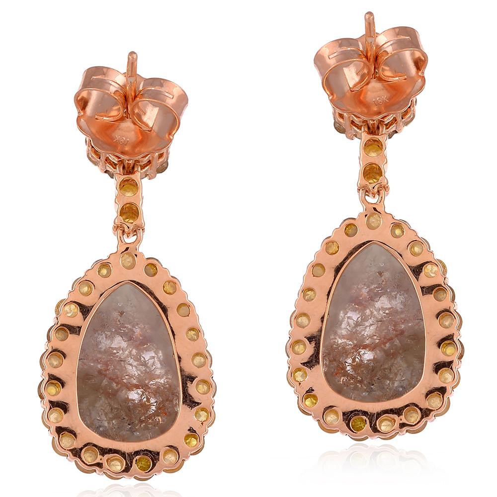 Art Deco Organic Rosecut Ice Diamonds Dangle Earrings For Sale