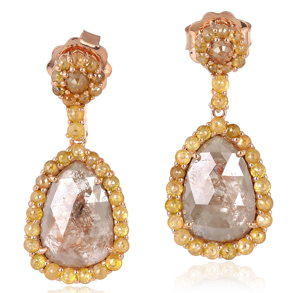 Mixed Cut Organic Rosecut Ice Diamonds Dangle Earrings For Sale