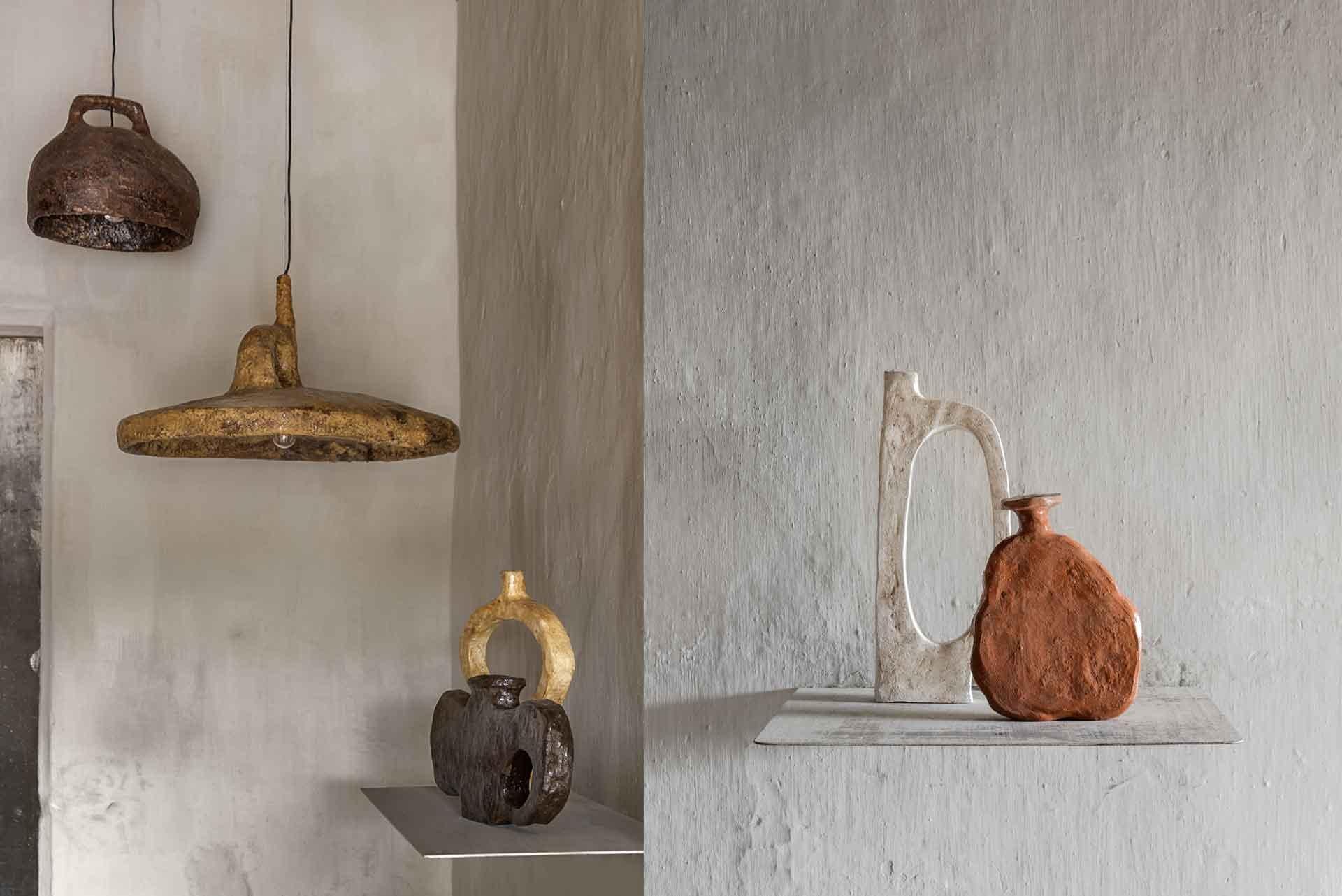 Argilla Lampada da soffitto contemporanea in argilla dalla forma organica e grezza di Willem Van Hooff in vendita