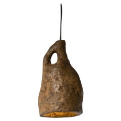 Organic Rough Form, Hand-sculpted Dark Brown Clay Lamp by Willem Van Hooff