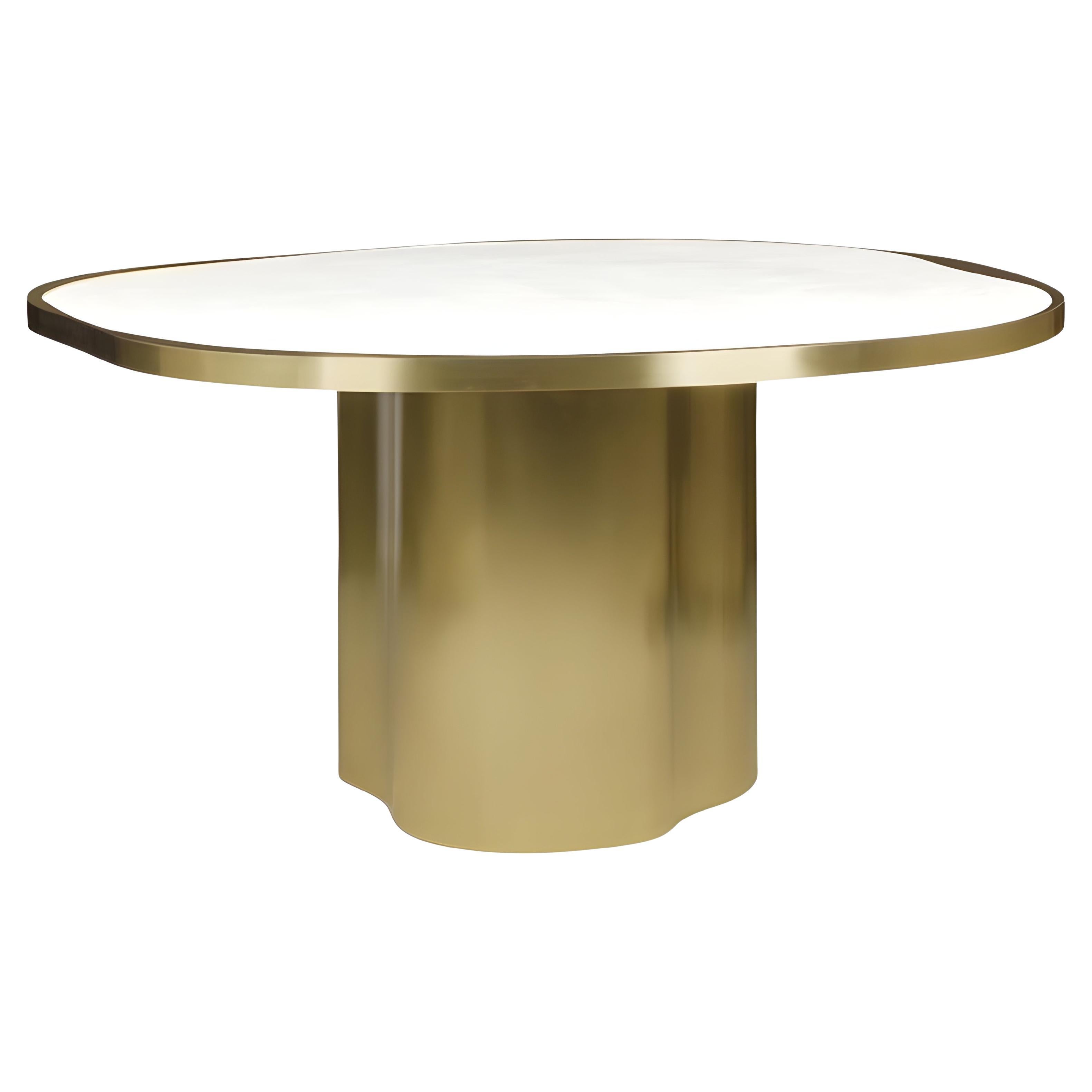Organic Round Brass Dining Table with Estremoz Marble Top By Jose De Castro