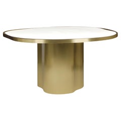 Organic Round Brass Dining Table with Estremoz Marble Top By Jose De Castro